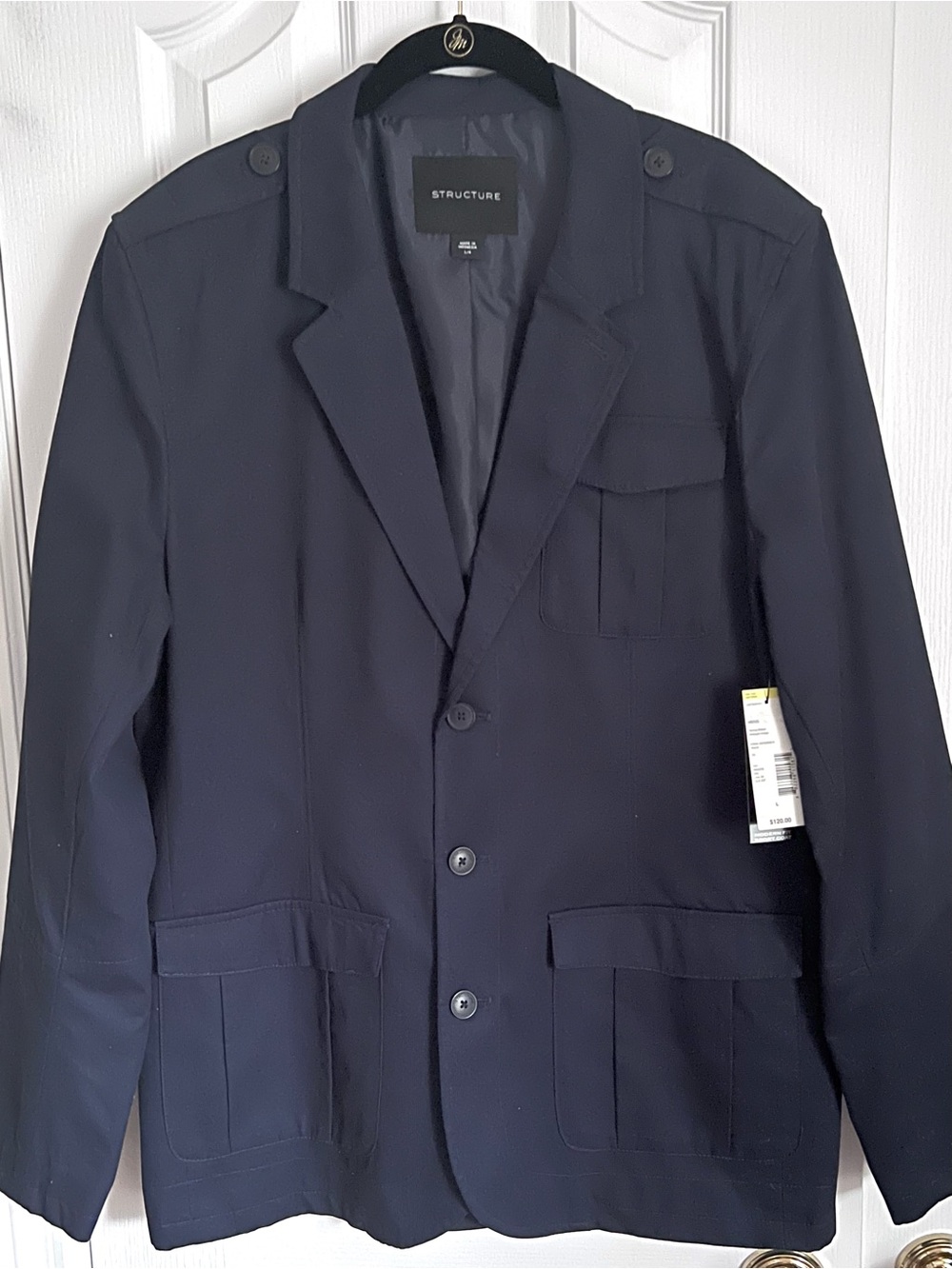 Structure Men's Modern Fit Navy Blazer Sport Coat - Midnight Indigo (Size L) NWT
